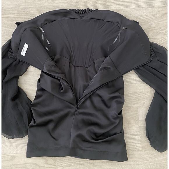 House of CB Beau Black Satin Chiffon Corset Mini Dress S Sexy Party Clubwear - Picture 8 of 14